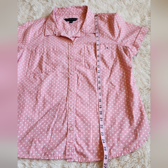 Tommy Hilfiger XL pink short sleeve white polka dot button-down shirt - Picture 7 of 8
